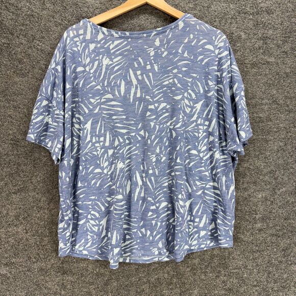 Old Navy T-Shirt Women 2XL Blue Floral Short Sleeve Linen Round Neck Casual - Picture 2 of 7